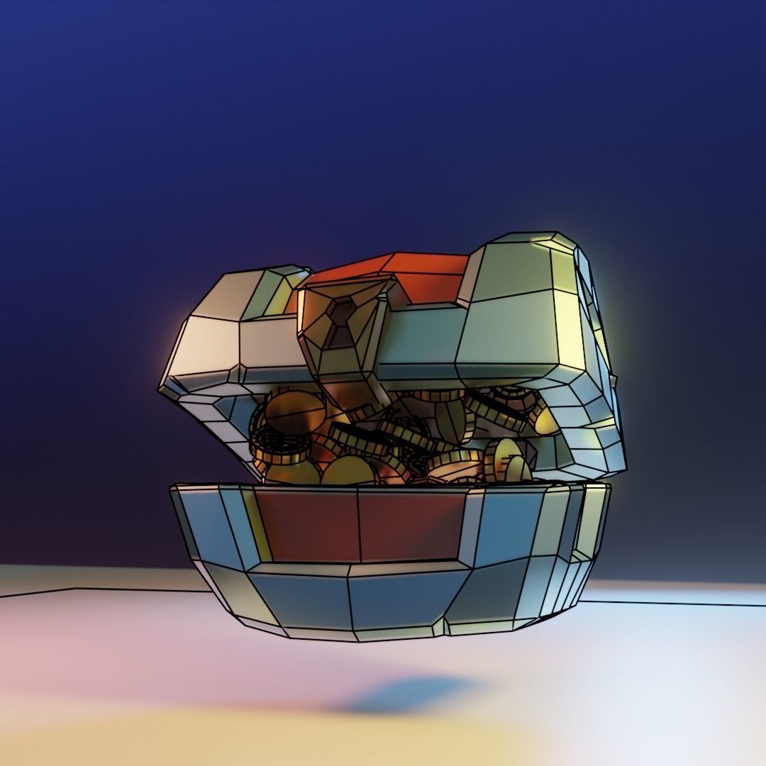Low Poly Treasure Chest Coin Explosion animation Low-poly 3D model_5