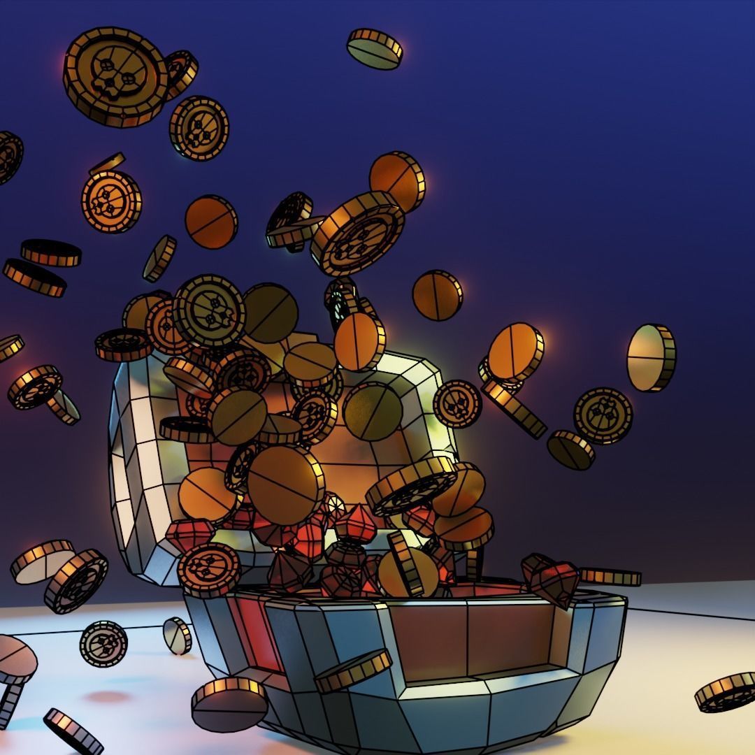 Low Poly Treasure Chest Coin Explosion animation Low-poly 3D model_3