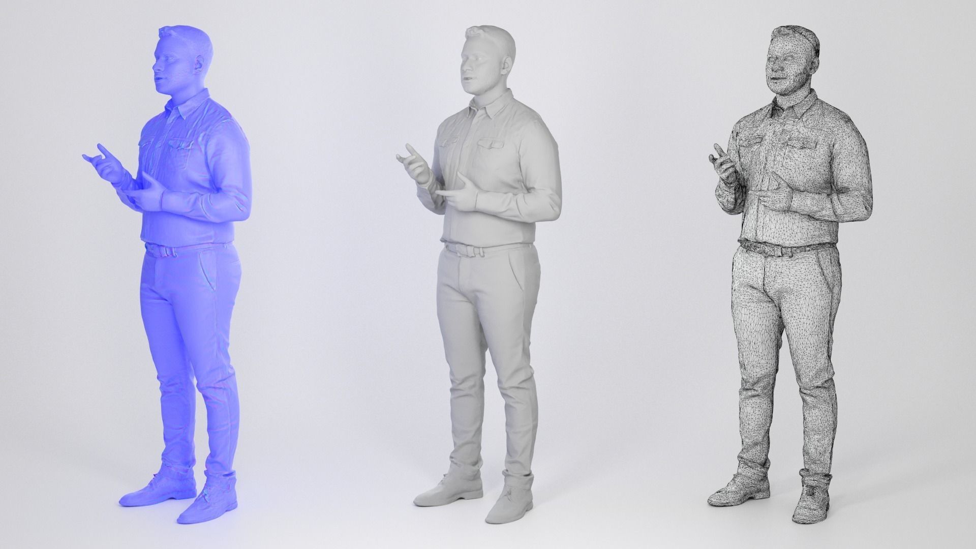 Handsome young man in shirt explaining smth 238 Low-poly 3D model_2