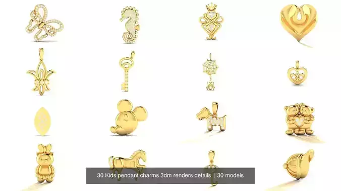 30 Kids pendant charms 3dm renders details  3D Model Collection