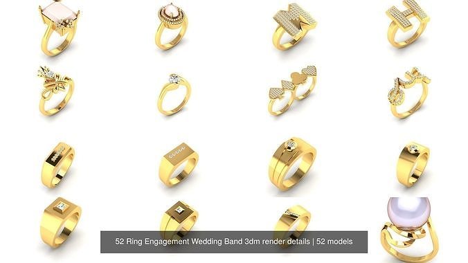 52 Ring Engagement Wedding Band 3dm render details 3D Model Collection