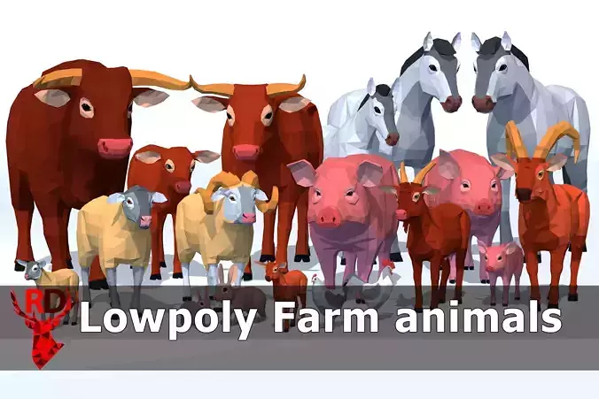 LowPoly Farm Animals pack Low-poly 3D model