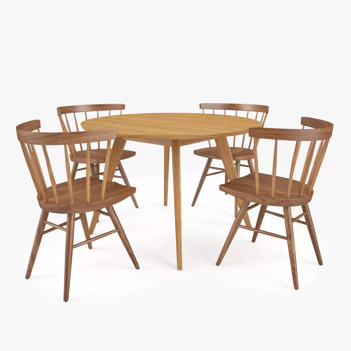 Knoll Straight Chair and Risom Dining Table 3D model_0