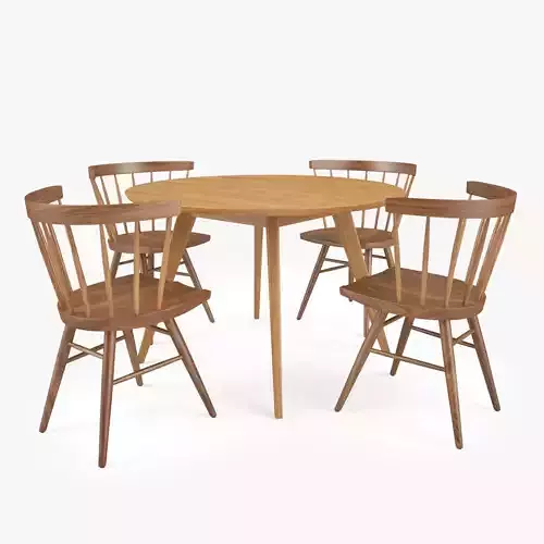Knoll Straight Chair and Risom Dining Table