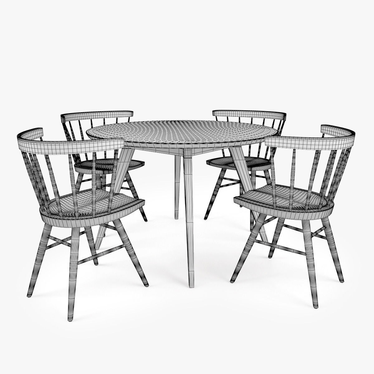 Knoll Straight Chair and Risom Dining Table 3D model_14