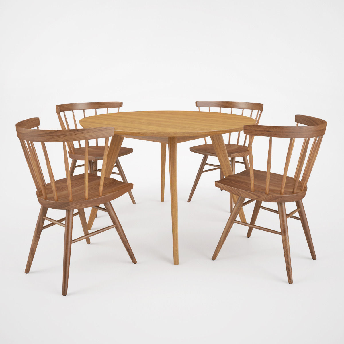 Knoll Straight Chair and Risom Dining Table 3D model_1