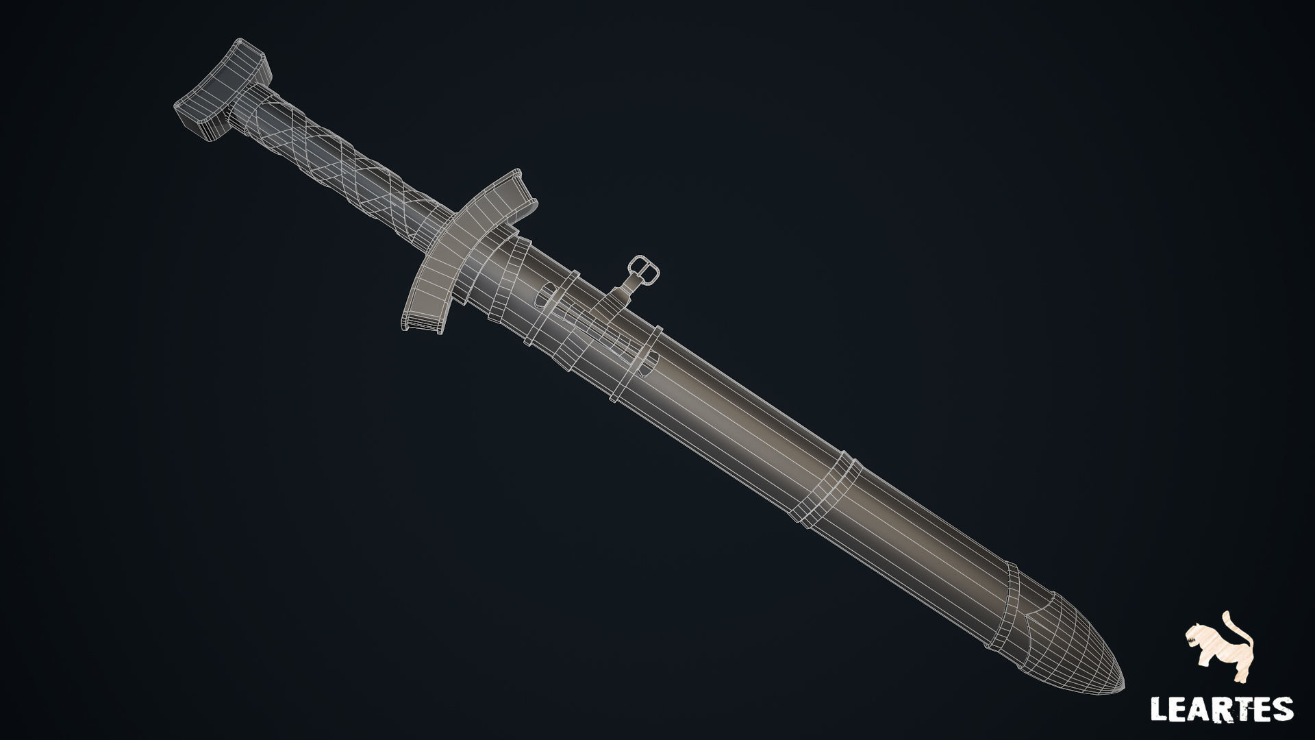 Viking Sword with Scabbard Game-Ready Low-poly 3D model_1