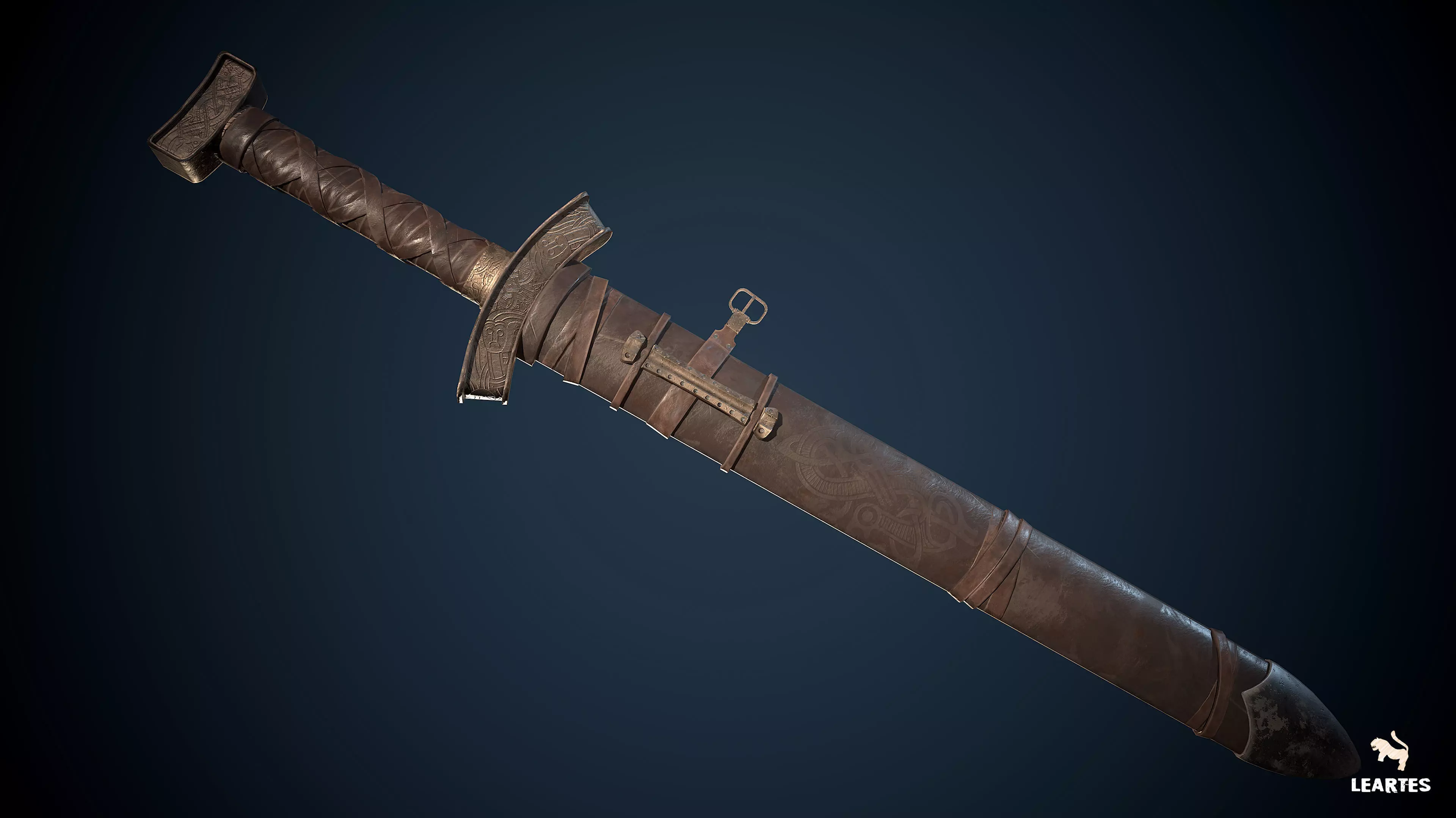 Viking Sword with Scabbard Game-Ready Low-poly 3D model_0