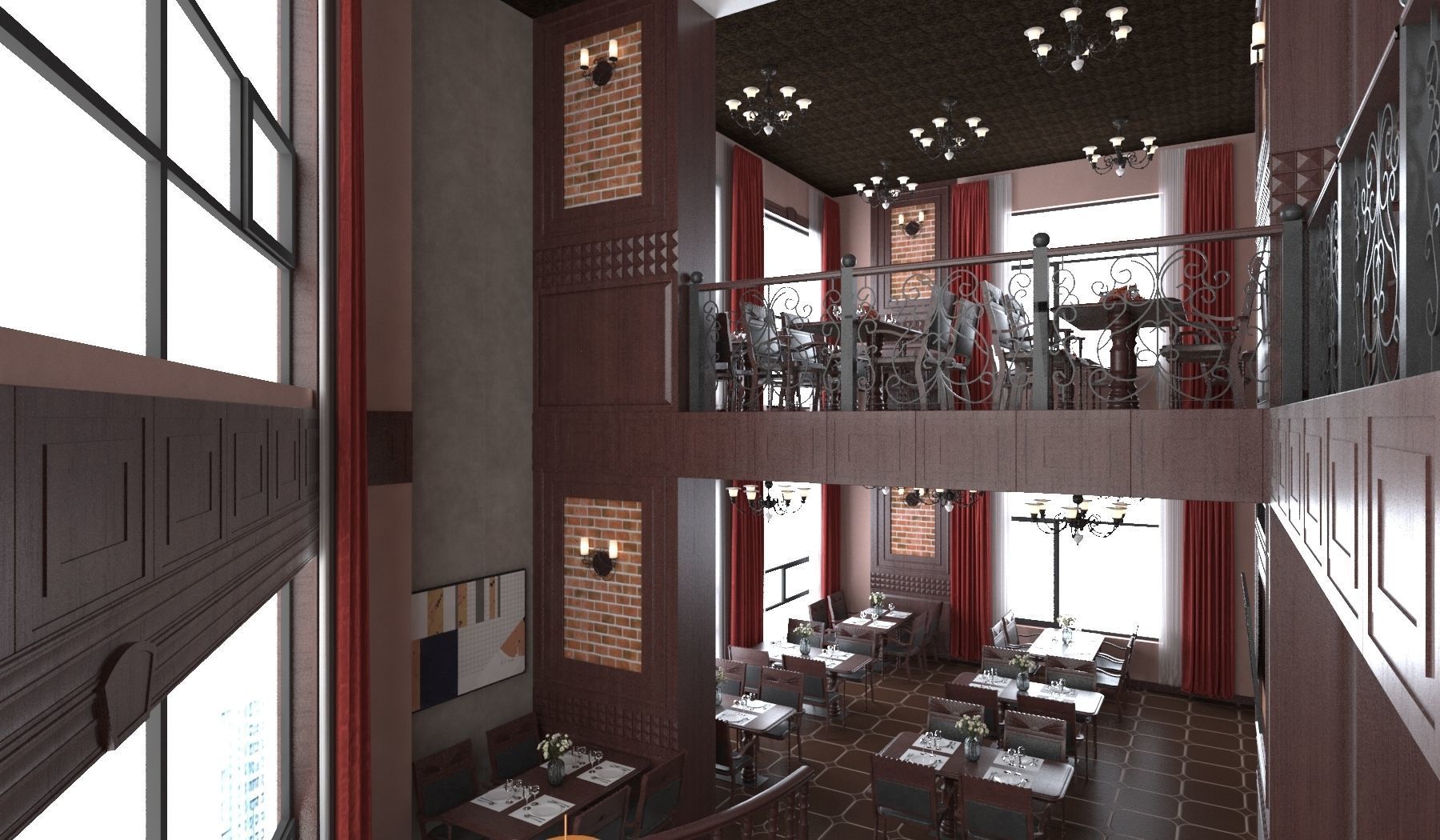 Classic interior design of Lounge Low-poly 3D model_10