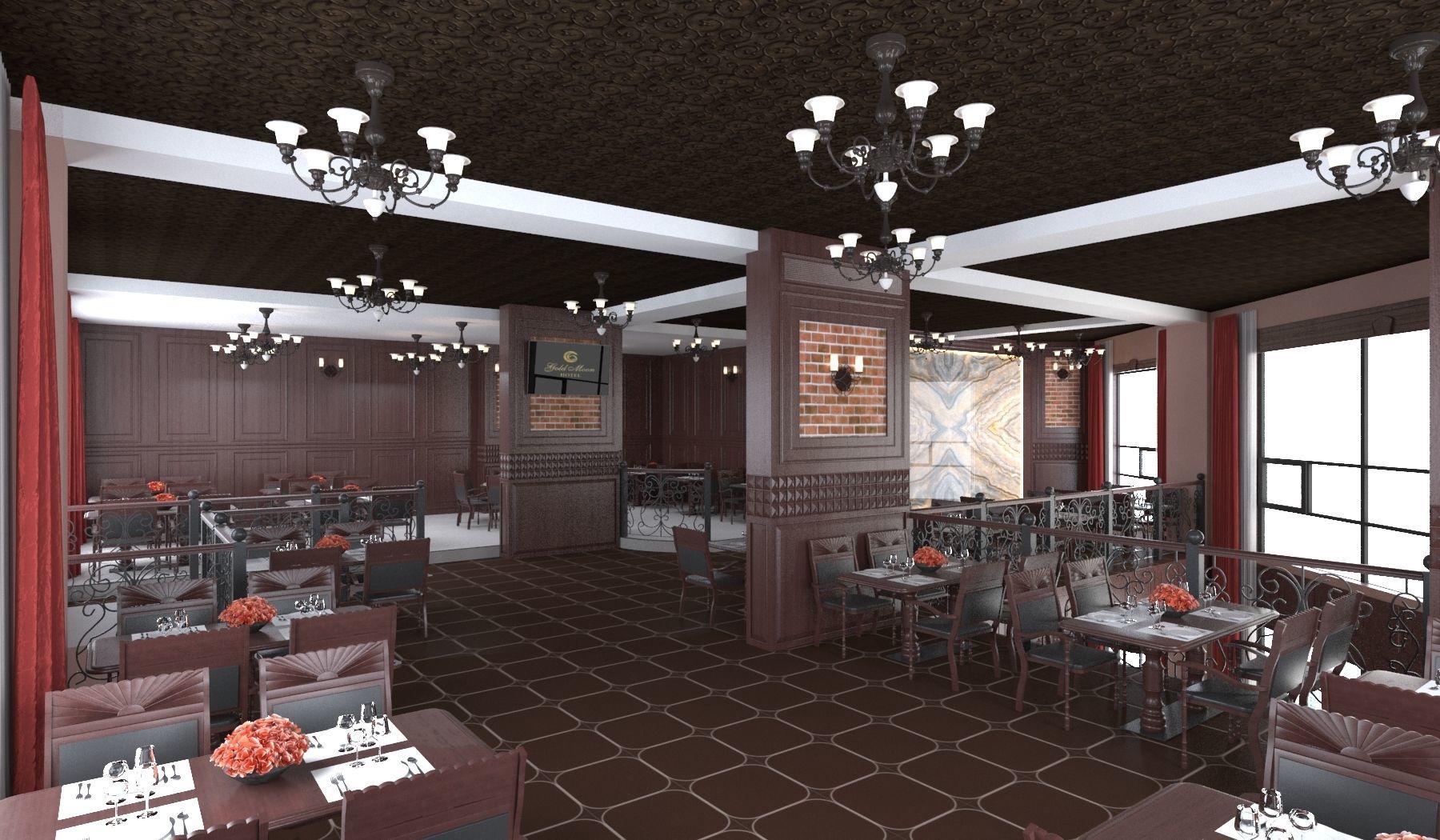 Classic interior design of Lounge Low-poly 3D model_5