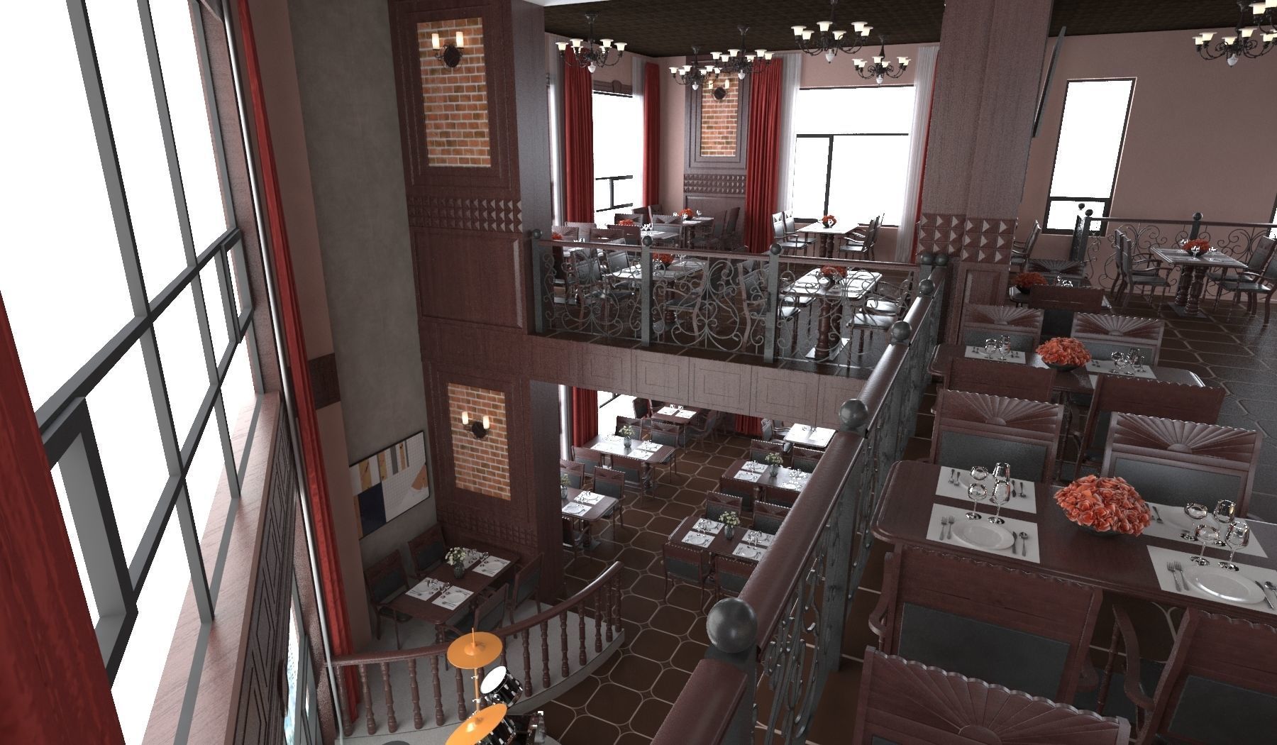 Classic interior design of Lounge Low-poly 3D model_13