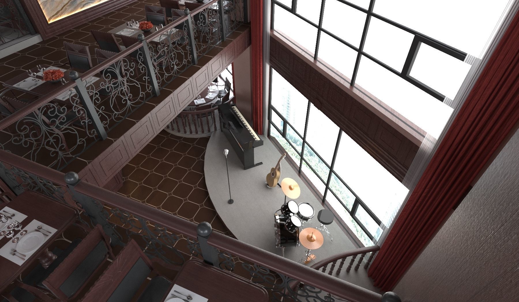 Classic interior design of Lounge Low-poly 3D model_12