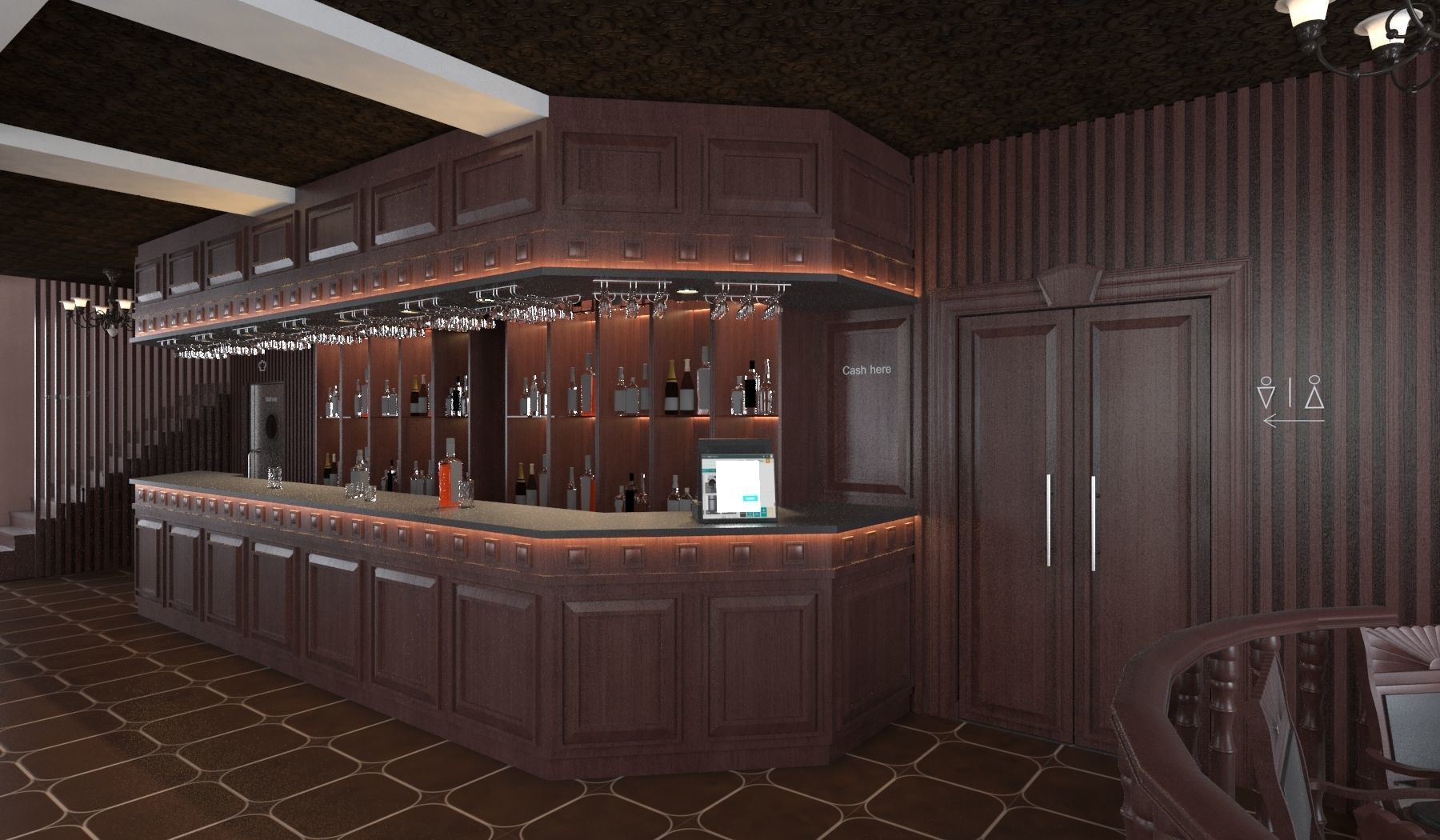 Classic interior design of Lounge Low-poly 3D model_1