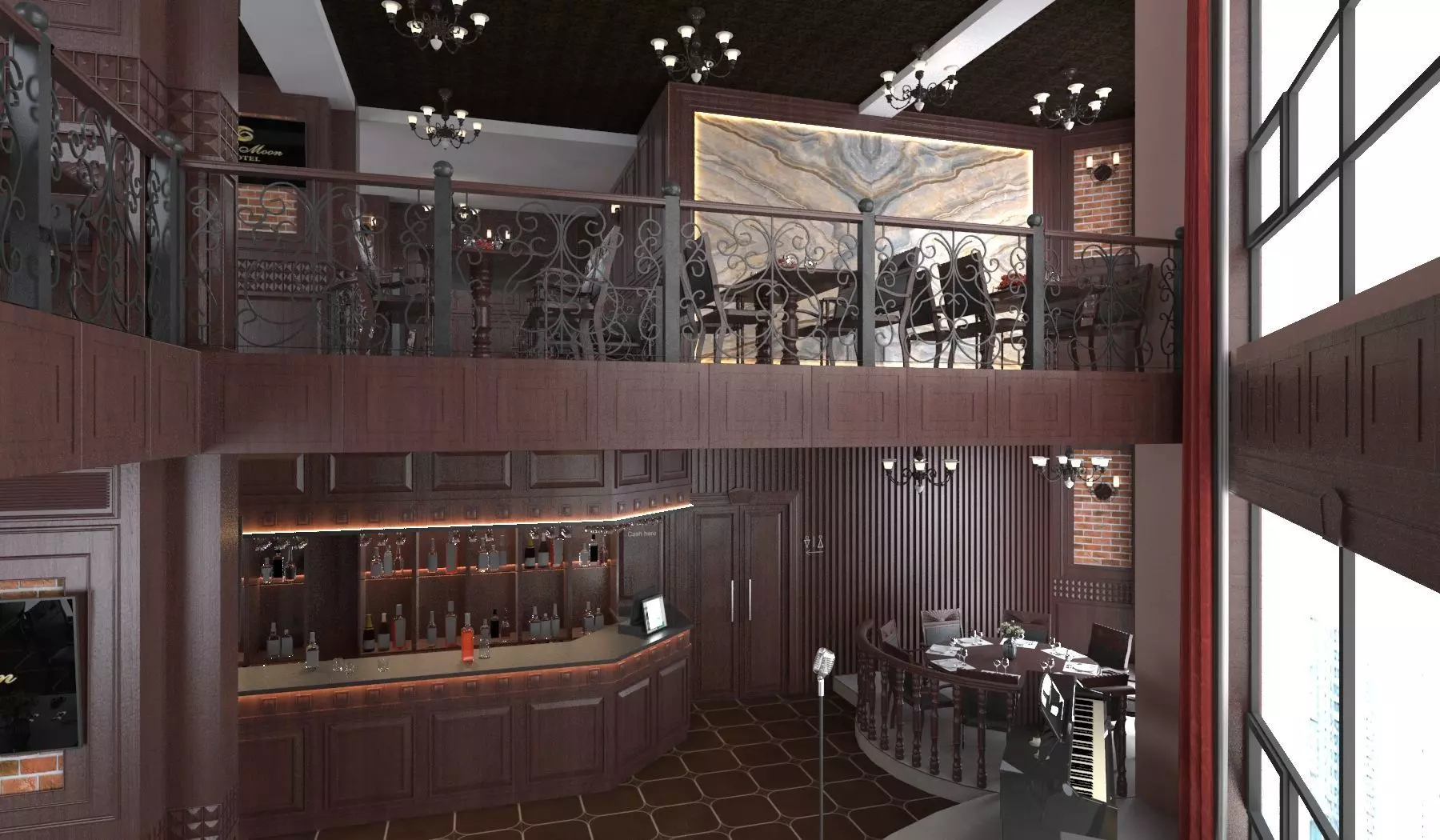 Classic interior design of Lounge Low-poly 3D model_0