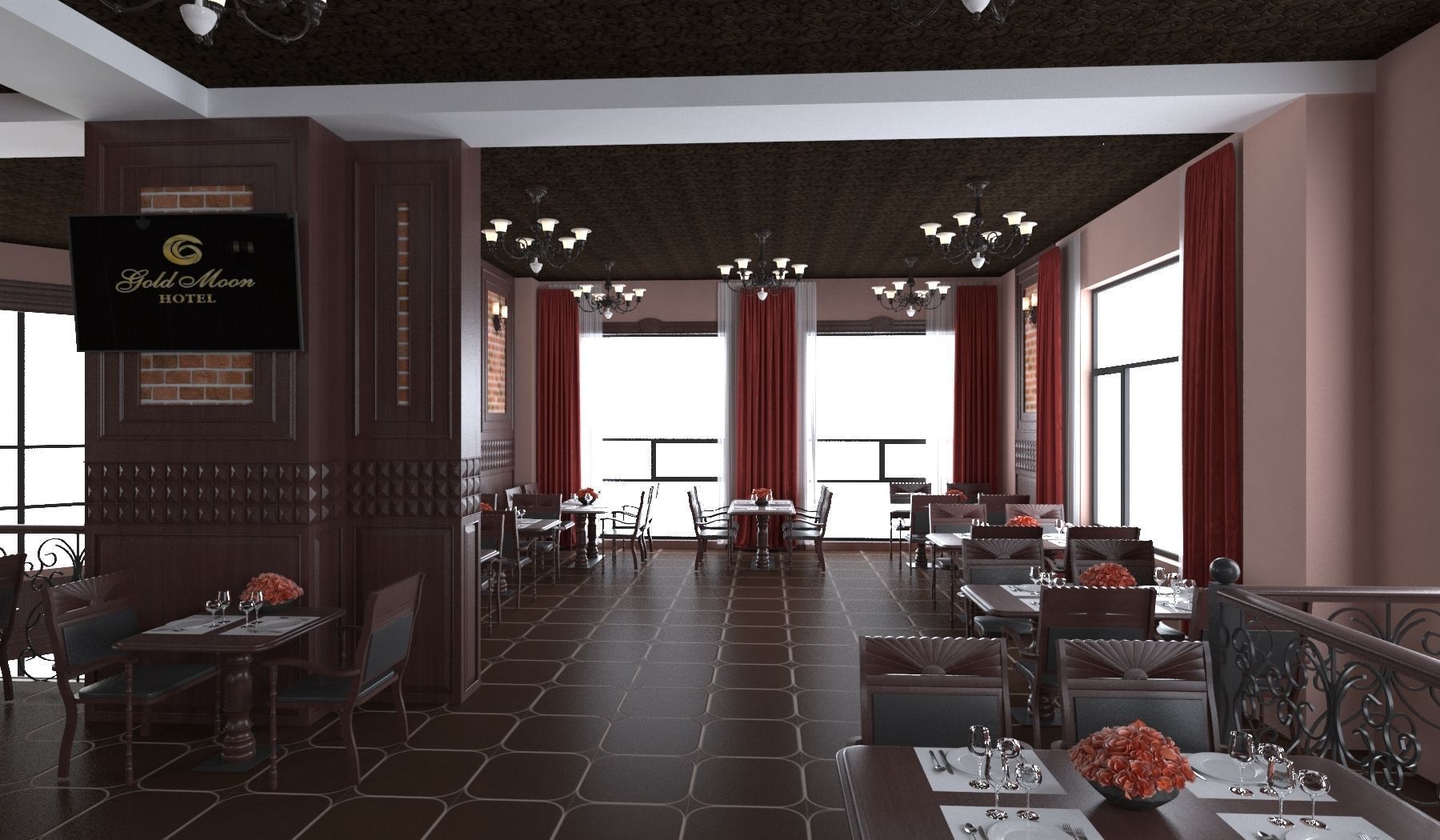 Classic interior design of Lounge Low-poly 3D model_6