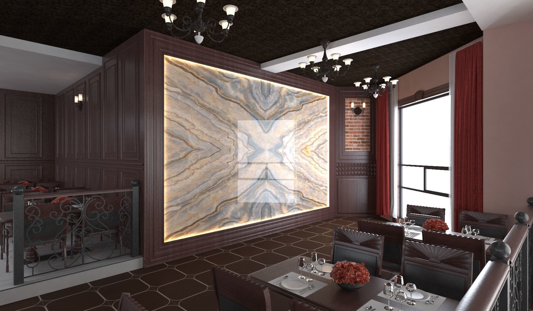 Classic interior design of Lounge Low-poly 3D model_14