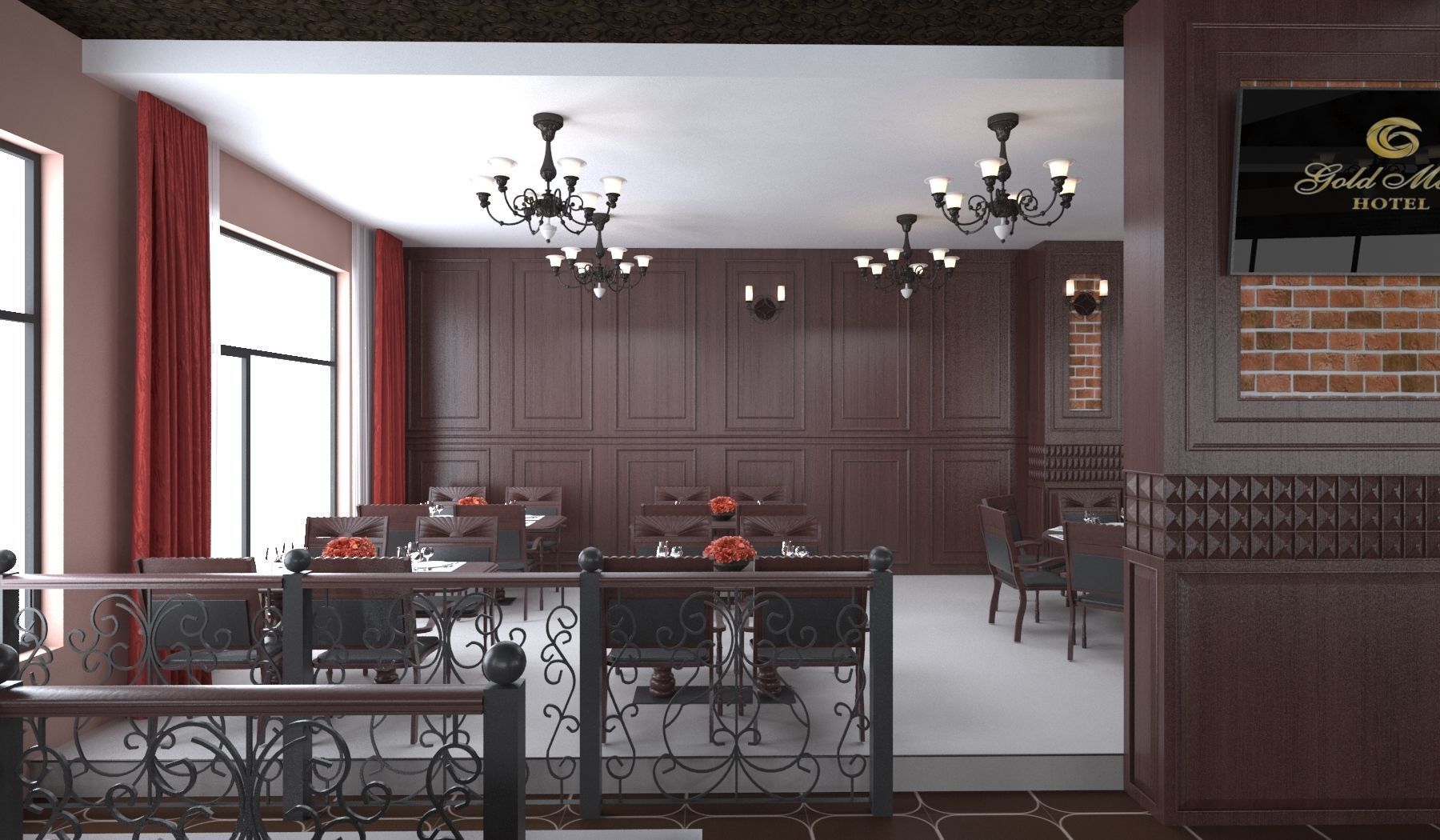 Classic interior design of Lounge Low-poly 3D model_8