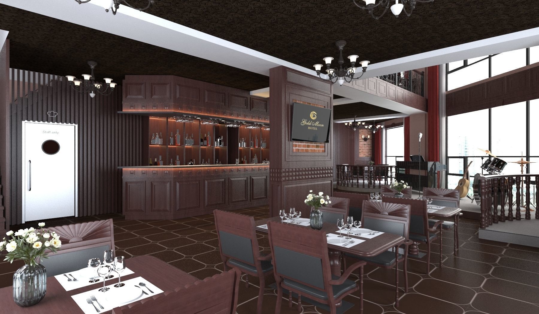 Classic interior design of Lounge Low-poly 3D model_4