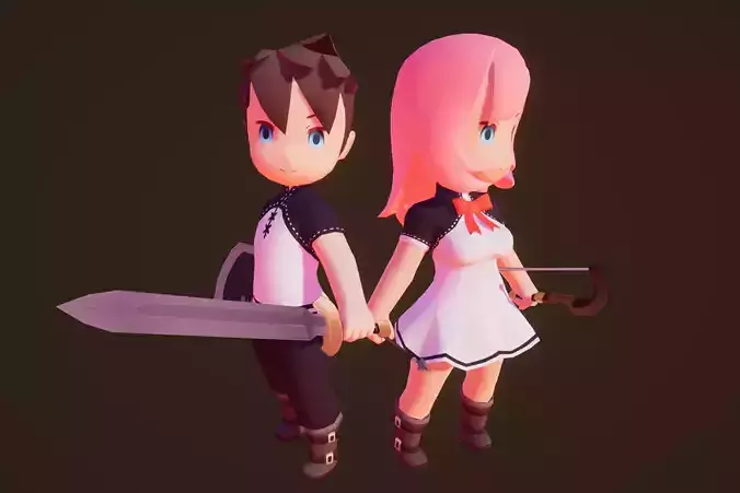 Chibi Heroes Pack and Basemesh Low-poly 3D model