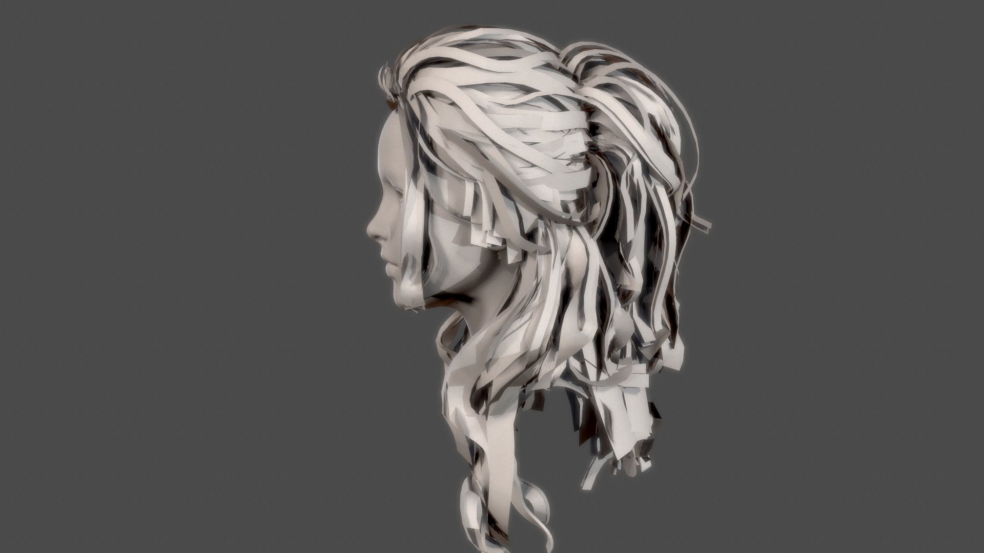 Character - Real Time Female Pony Tails Hair 01 Low-poly 3D model_19