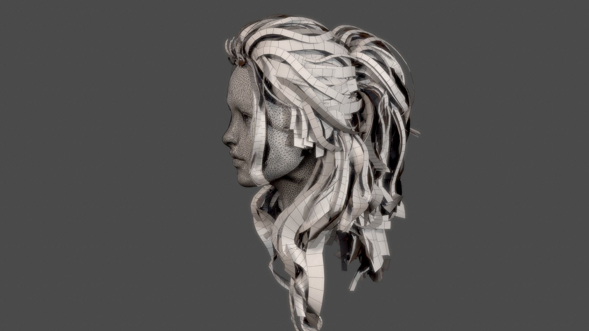 Character - Real Time Female Pony Tails Hair 01 Low-poly 3D model_35