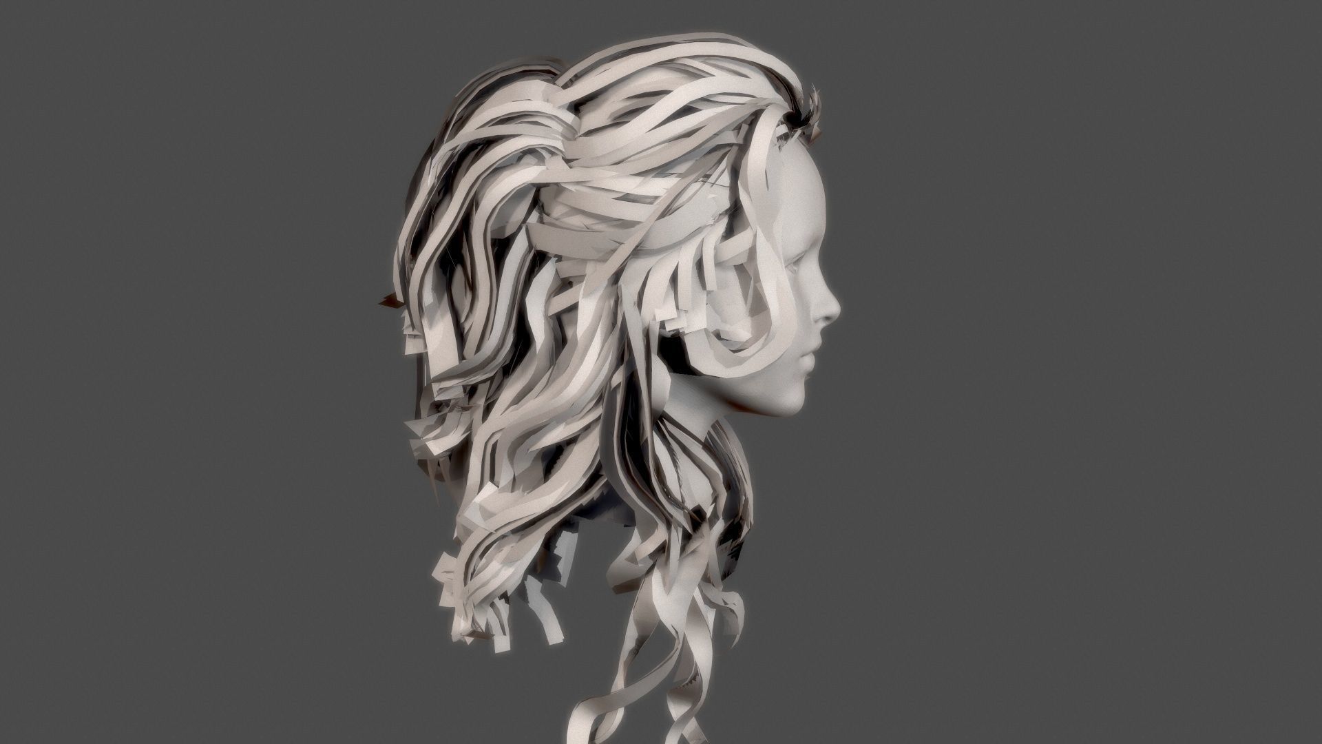 Character - Real Time Female Pony Tails Hair 01 Low-poly 3D model_15