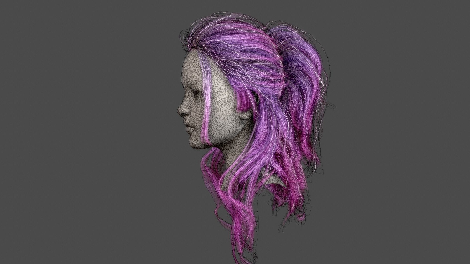 Character - Real Time Female Pony Tails Hair 01 Low-poly 3D model_27