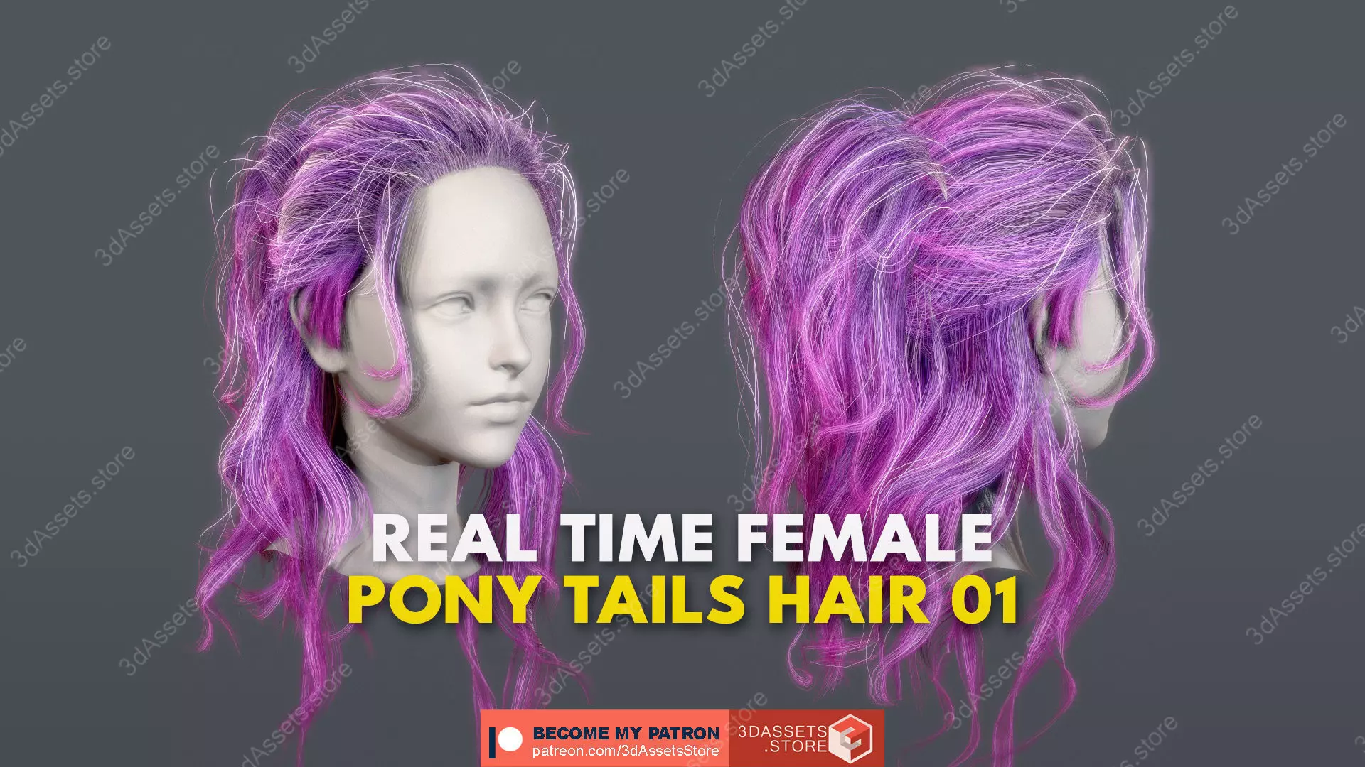 Character - Real Time Female Pony Tails Hair 01 Low-poly 3D model_0