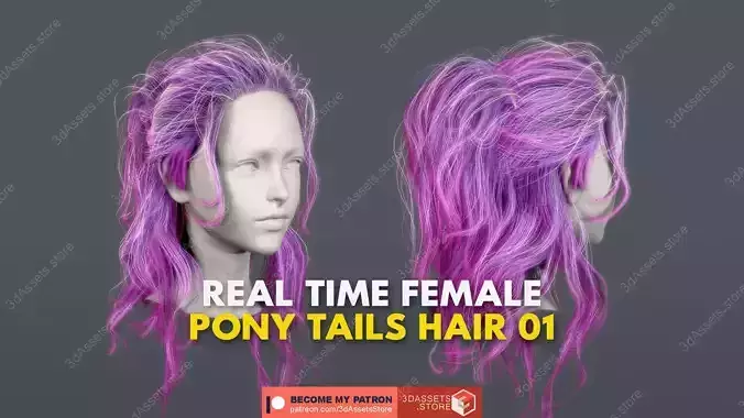 Character - Real Time Female Pony Tails Hair 01 Low-poly 3D model