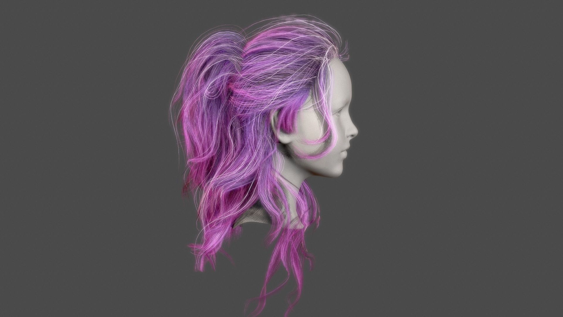 Character - Real Time Female Pony Tails Hair 01 Low-poly 3D model_7