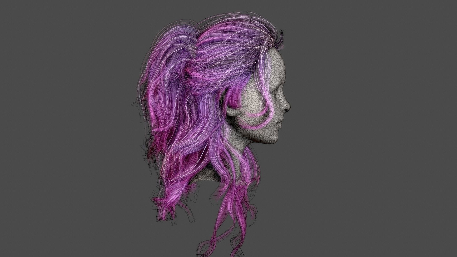 Character - Real Time Female Pony Tails Hair 01 Low-poly 3D model_23