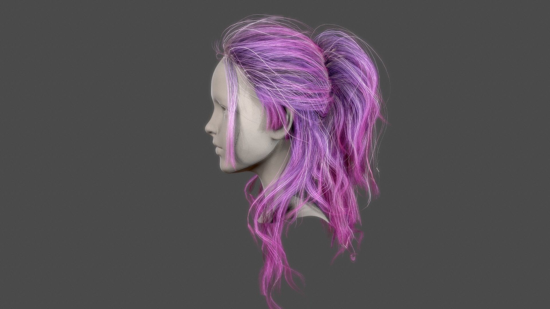 Character - Real Time Female Pony Tails Hair 01 Low-poly 3D model_11