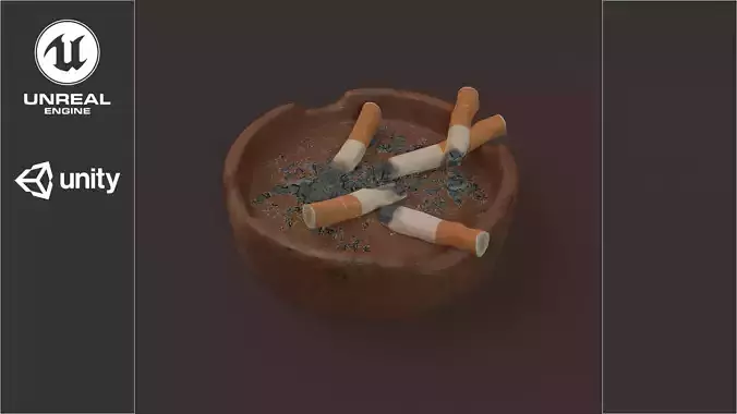 Ashtray with cigarettes in it Low-poly 3D model