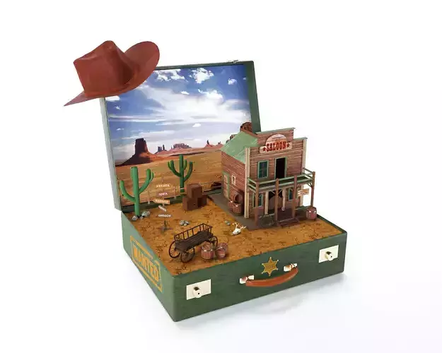  Western scene in a suitcase