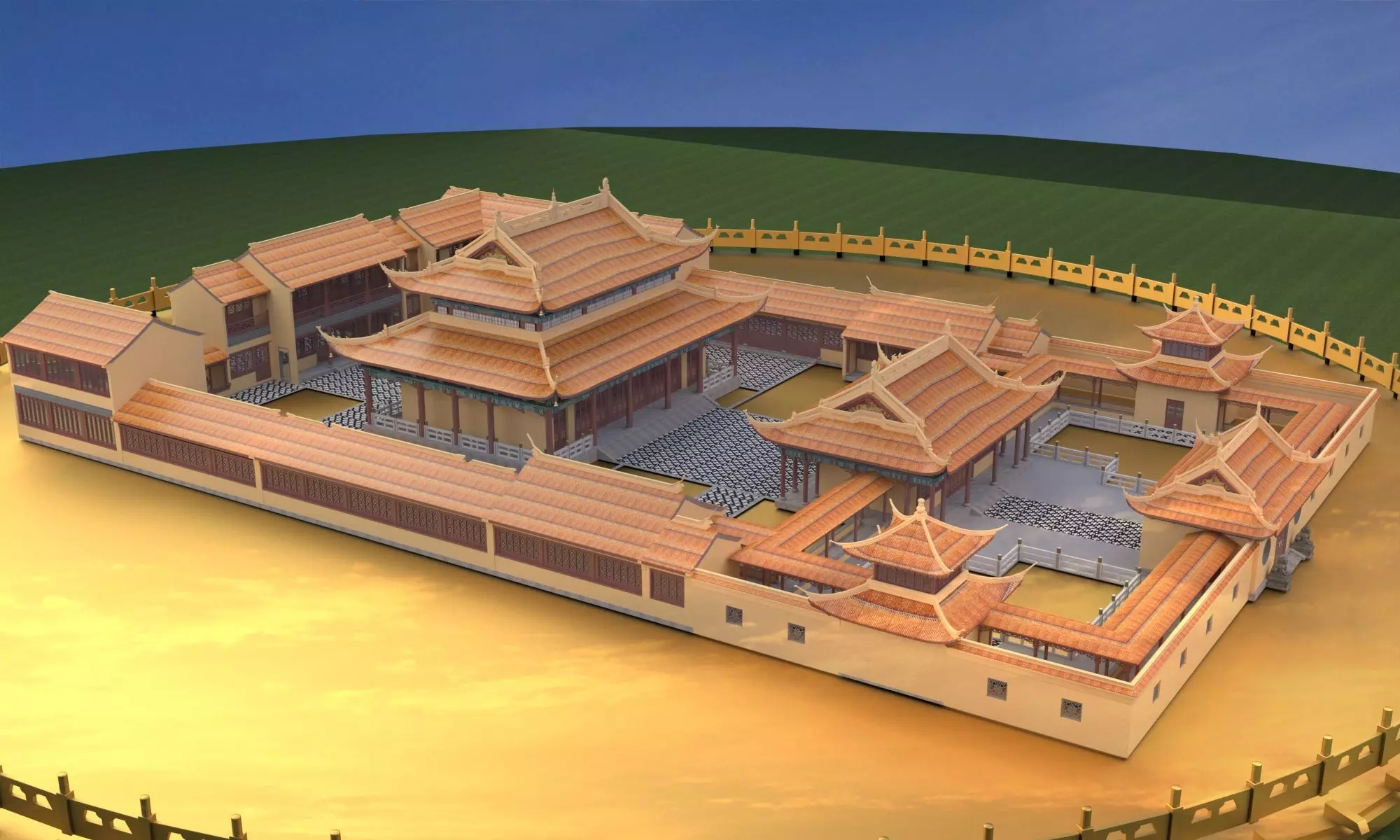 Chinese ancient courtyard house 3D model_0