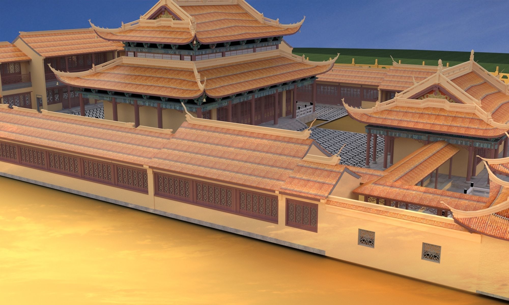 Chinese ancient courtyard house 3D model_3