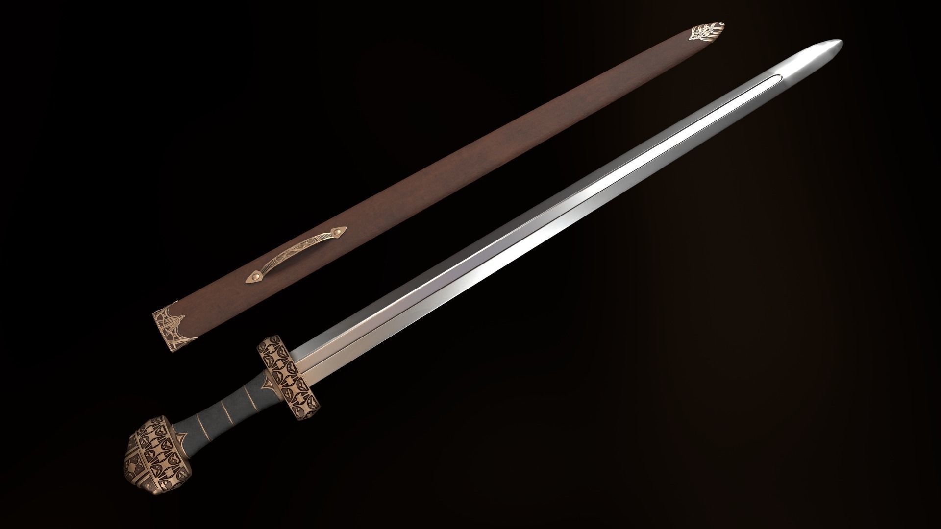 Viking Sword Complete with Sheath - PBR Low-Poly Model Low-poly 3D model_2