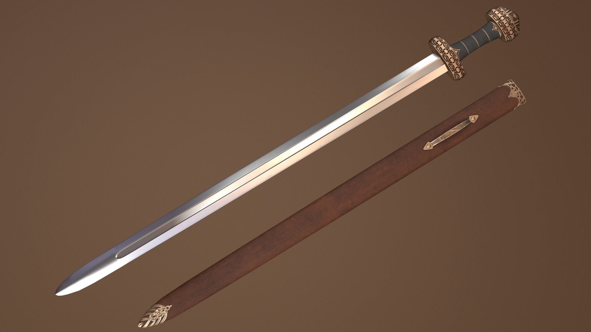 Viking Sword Complete with Sheath - PBR Low-Poly Model Low-poly 3D model_4