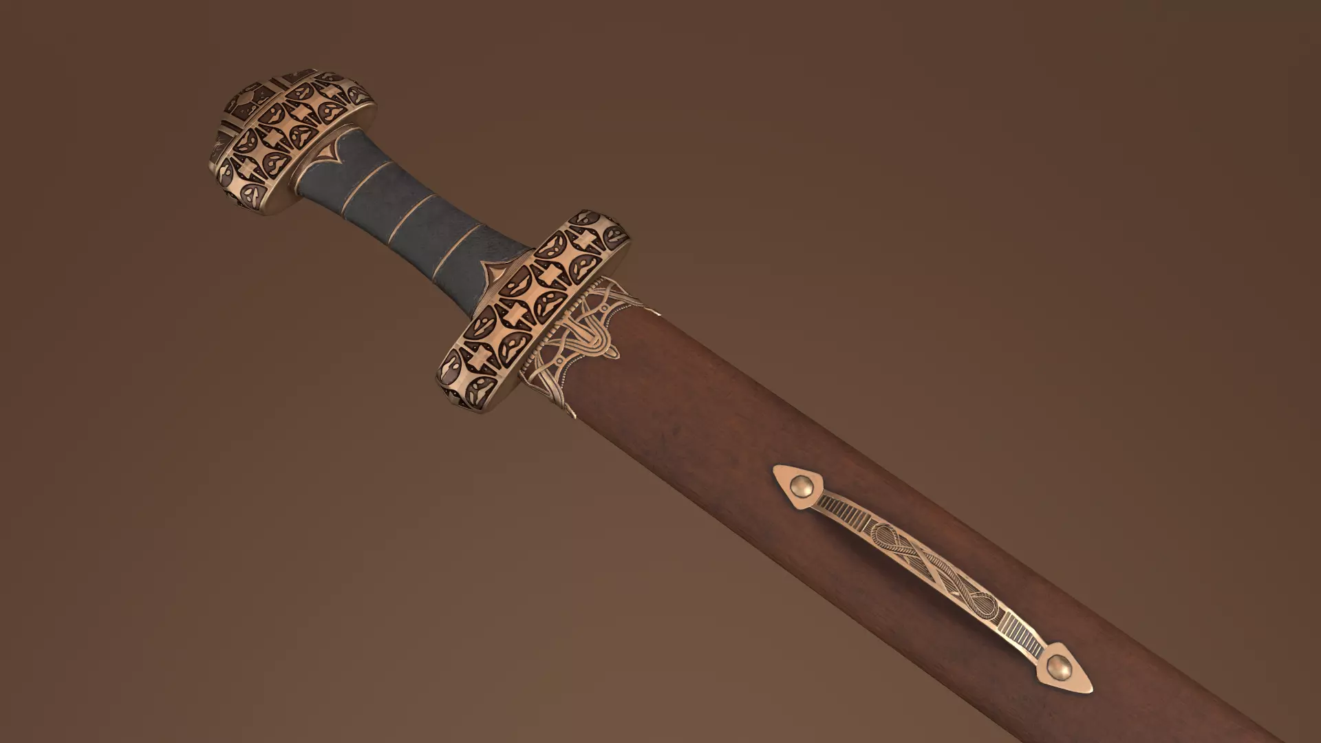 Viking Sword Complete with Sheath - PBR Low-Poly Model Low-poly 3D model_0