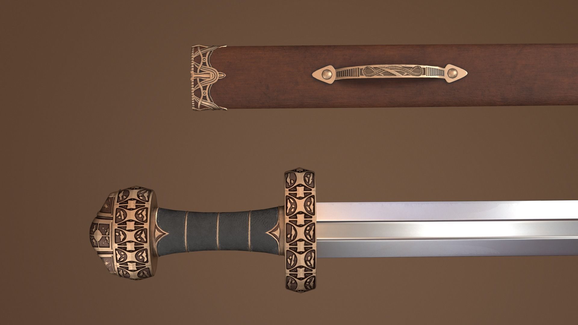Viking Sword Complete with Sheath - PBR Low-Poly Model Low-poly 3D model_6