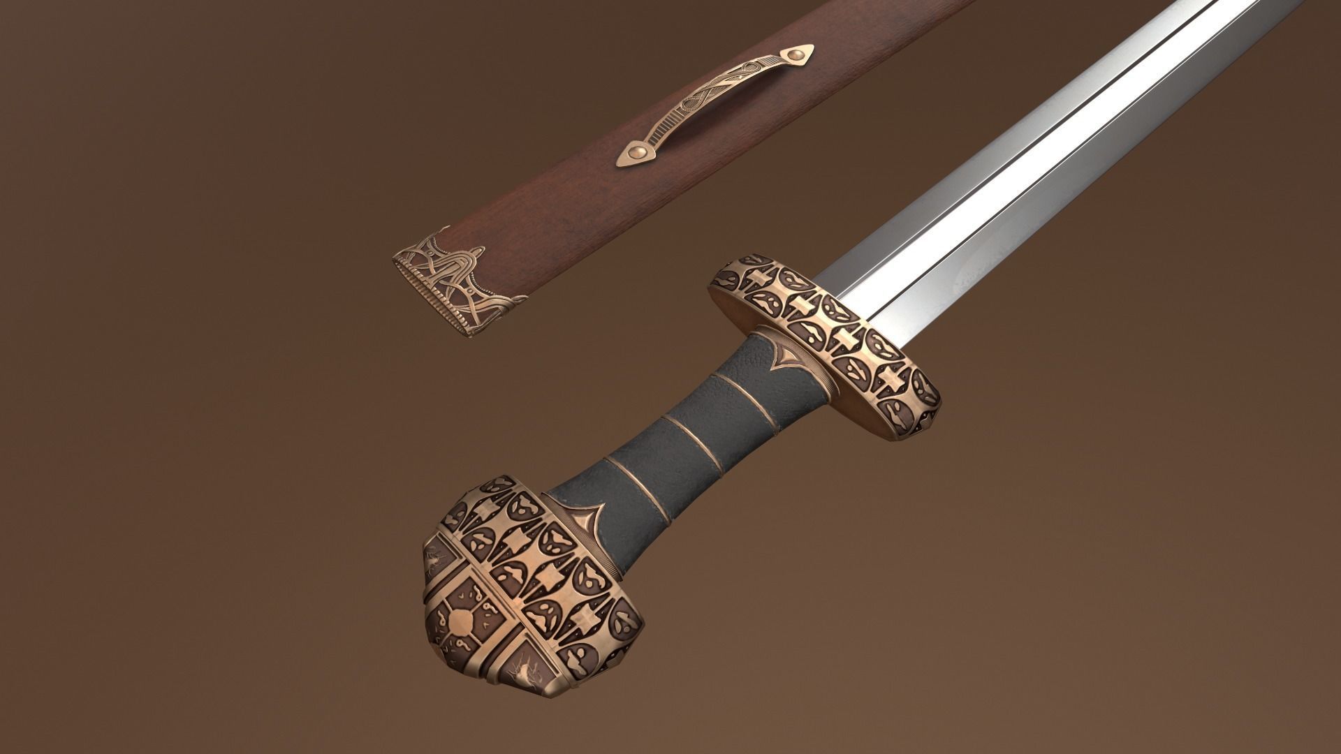 Viking Sword Complete with Sheath - PBR Low-Poly Model Low-poly 3D model_7