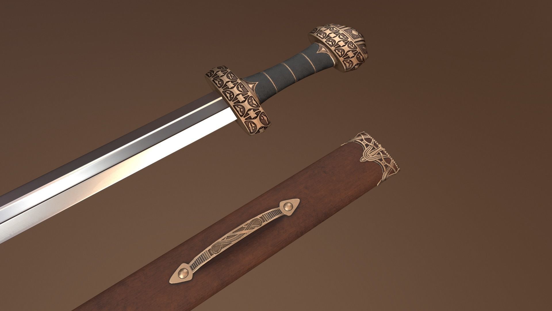 Viking Sword Complete with Sheath - PBR Low-Poly Model Low-poly 3D model_8