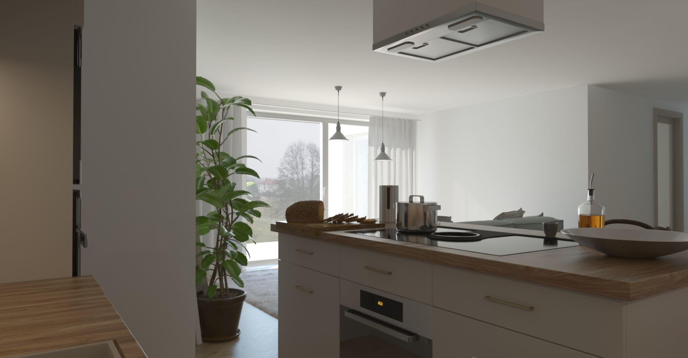kitchen with stools and mirror 3D model_8