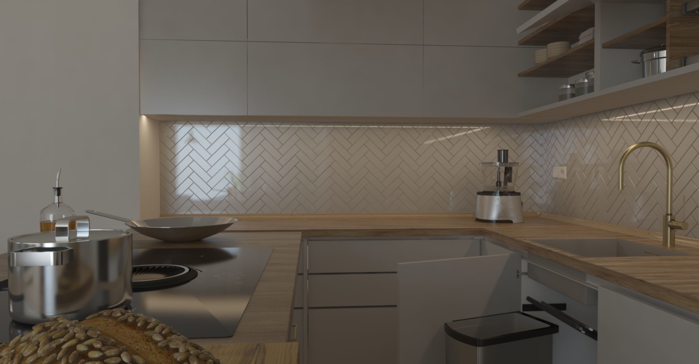 kitchen with stools and mirror 3D model_6