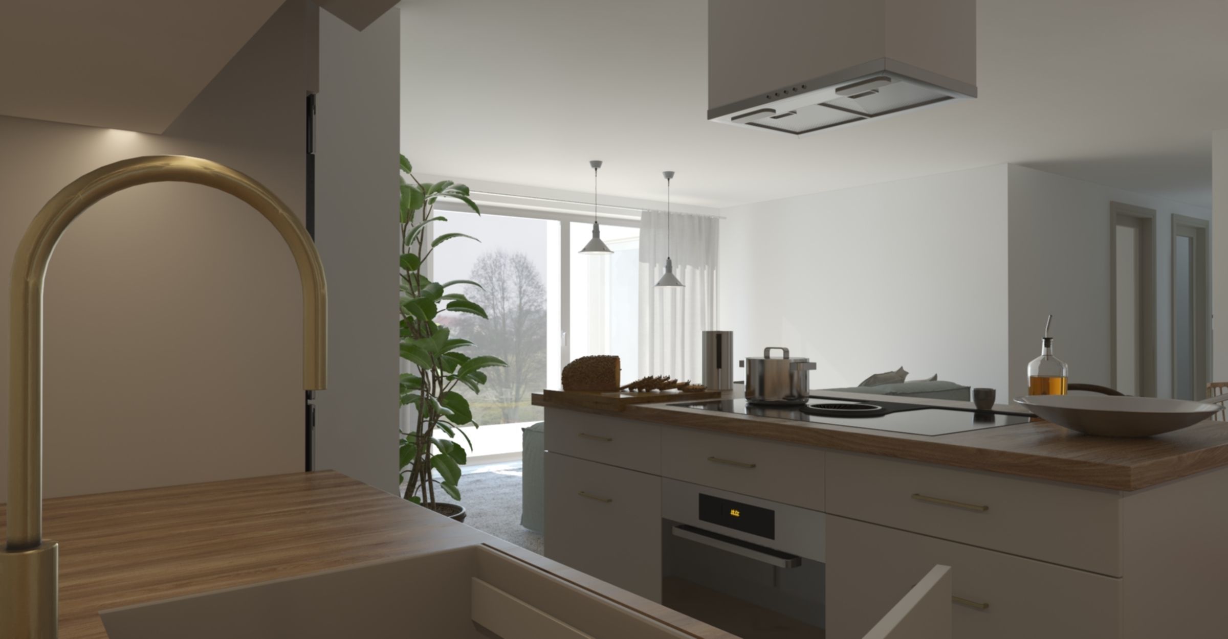 kitchen with stools and mirror 3D model_7