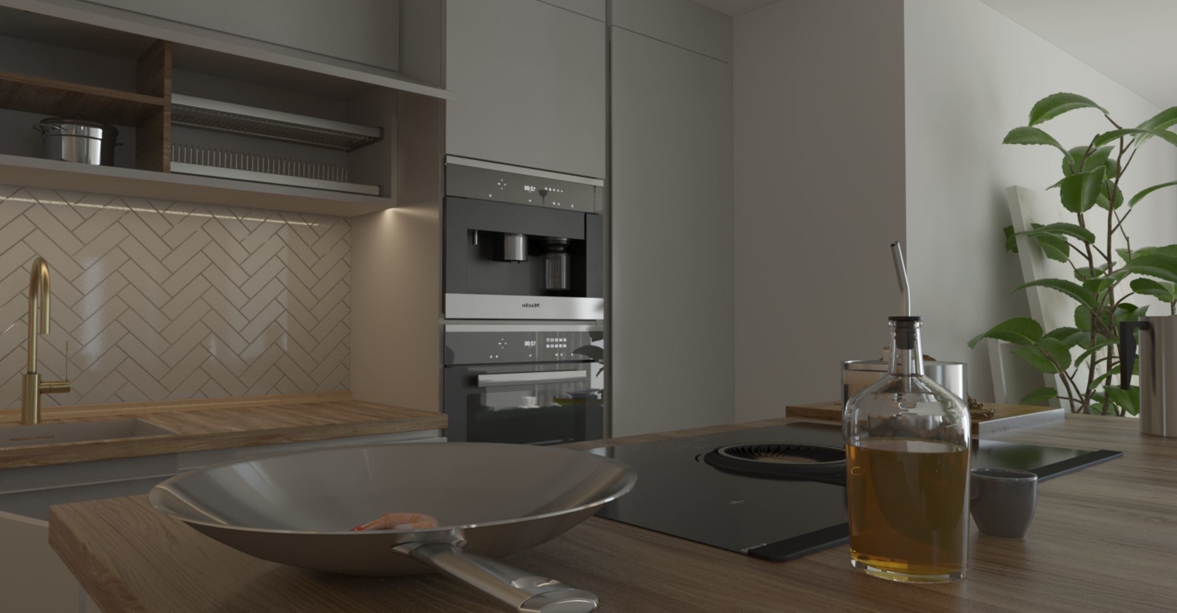 kitchen with stools and mirror 3D model_5