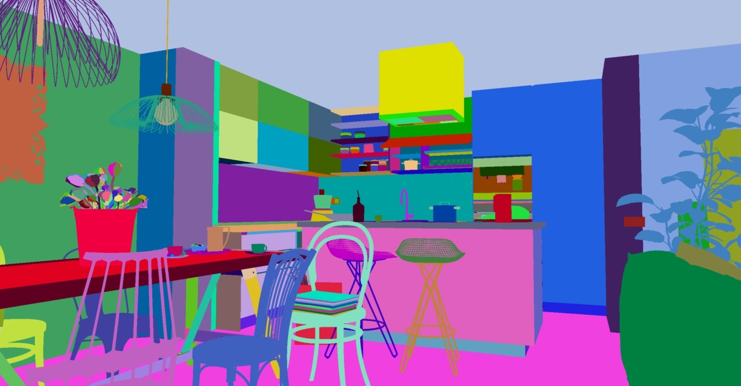 kitchen with stools and mirror 3D model_9