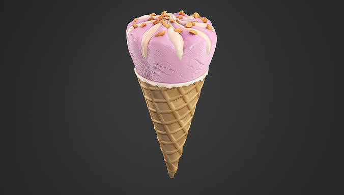 Ice Cream Waffle Cone Strawberry 3D model 7