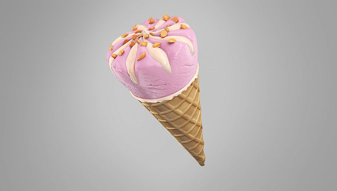 Ice Cream Waffle Cone Strawberry 3D model 5