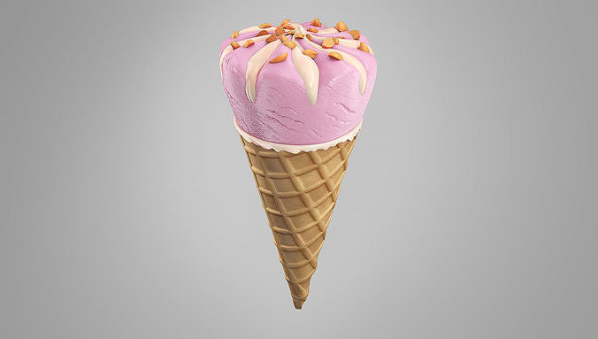 Ice Cream Waffle Cone Strawberry 3D model 2